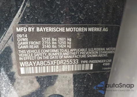 2015 BMW 750I z USA, uszkodzony, nr VIN WBAYA8C5XFD825533